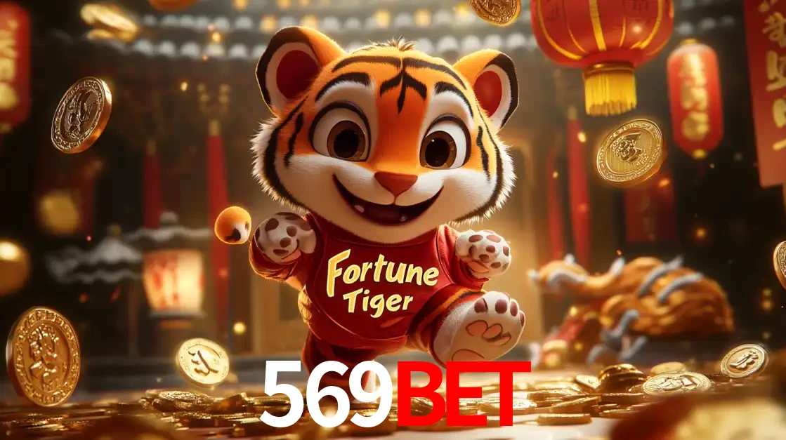 O alegre personagem do Fortune Tiger correndo sobre um caminho de moedas de ouro, simbolizando os grandes prêmios e a diversão do popular jogo de slot do 569BET.
